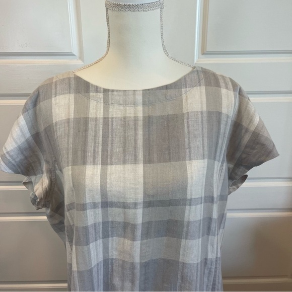 Eileen Fisher Shift Dress Size Large Gray Plaid Chambray Airy Organic Linen - Picture 5 of 13